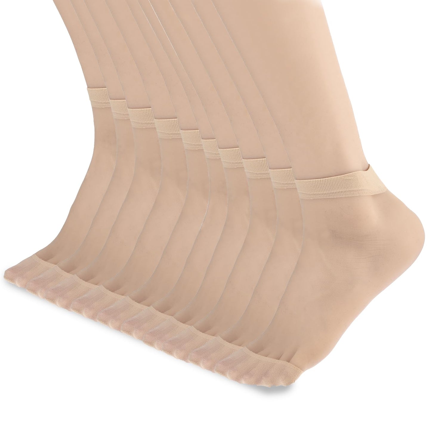 Telooco 10 Pairs Nylon Pop Socks Women Sheer Ankle High Socks Silky Breathable Hosier for Women and Girls(skin color)