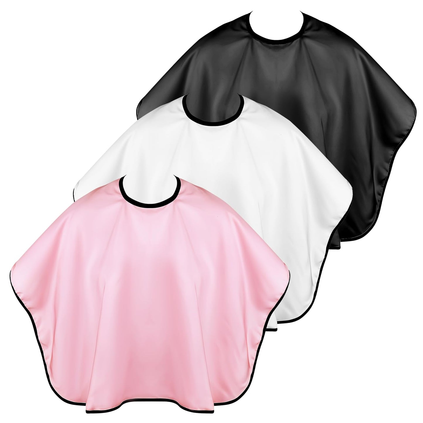 Josojoou 3PCS Makeup Capes, Waterproof Medium Length Barber Cape,Salon Cape with Adjustable Neckline for Makeup Artist Hair Salon (Black, White and Pink)