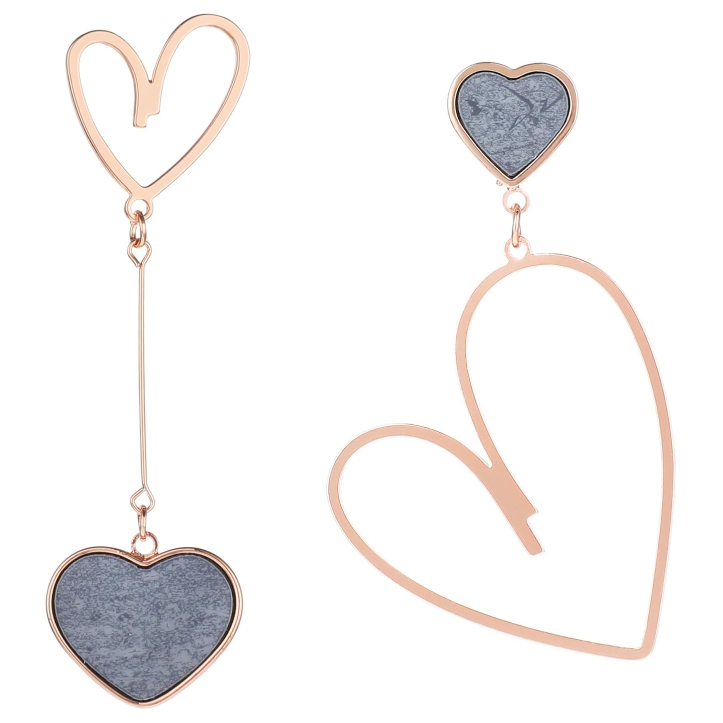 Asymmetrical Big Heart Earrings for Women Trendy Rose Gold Stud Dangle Earrings Lover Statement Heart Earrings Dangle Gifts for Valentines Anniversary