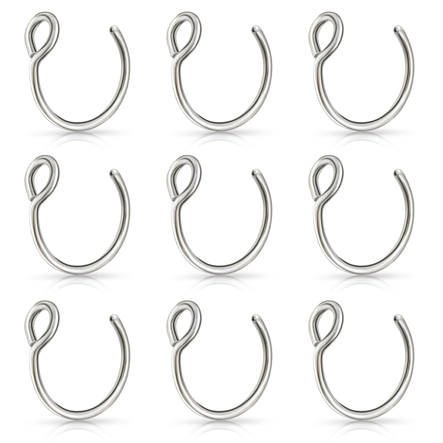 Lusofie 9Pcs Fake Nose Rings,Fake Nose Ring Hoop Stainless Steel Nose Hoop for Faux Lip Septum Nose Ring Set