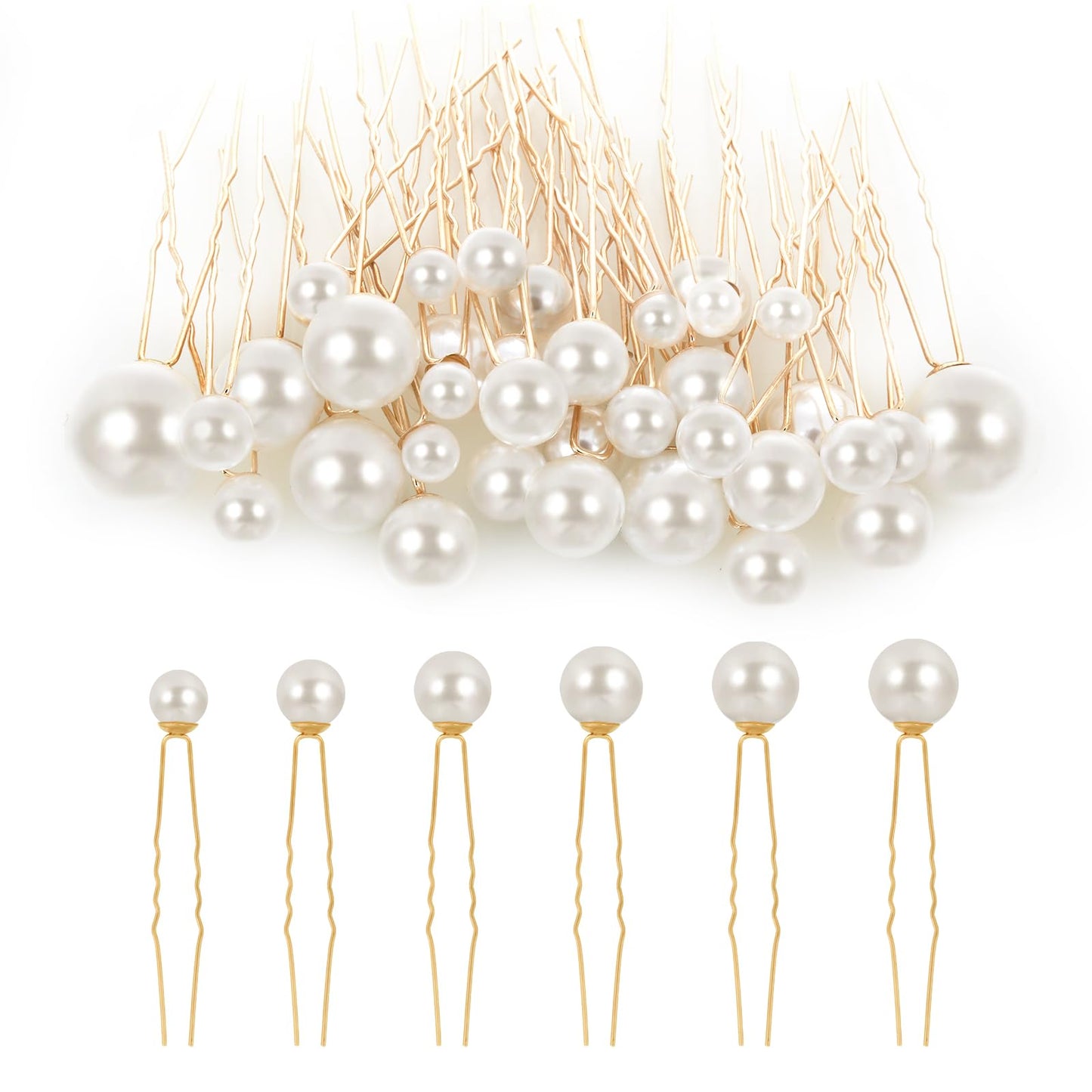 Lusofie 36Pcs Pearl Hair Pins Pearl Boppy Pins Elegant Bridal Wedding Pearl Pins Hair Accessories for Brides Bridesmaid Women Girl(6 Sizes)