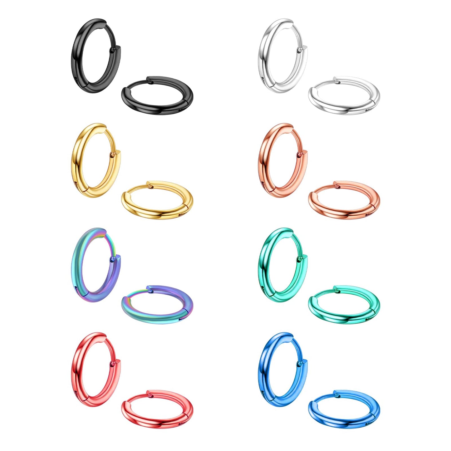 8 Pairs Comfortable Sleeper Hoop Earrings Small Hoops Earrings for Men Women Girls Surgical Stainless Steel Huggie Hoop Earring Hypoallergenic Ear Cartilage Helix Lobes Hinged Little Hoop Earings Set