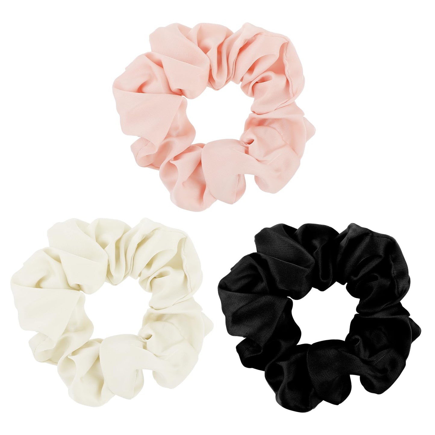 Yolev 3 Pack Large Silk Satin Scrunchies for Women -Soft Stylish Silk Hair Scrunchies Hair Bands Hair Satin Hair Ties Oversized Thick Elastic Jumbo Hair Scrunchies (pink black white)