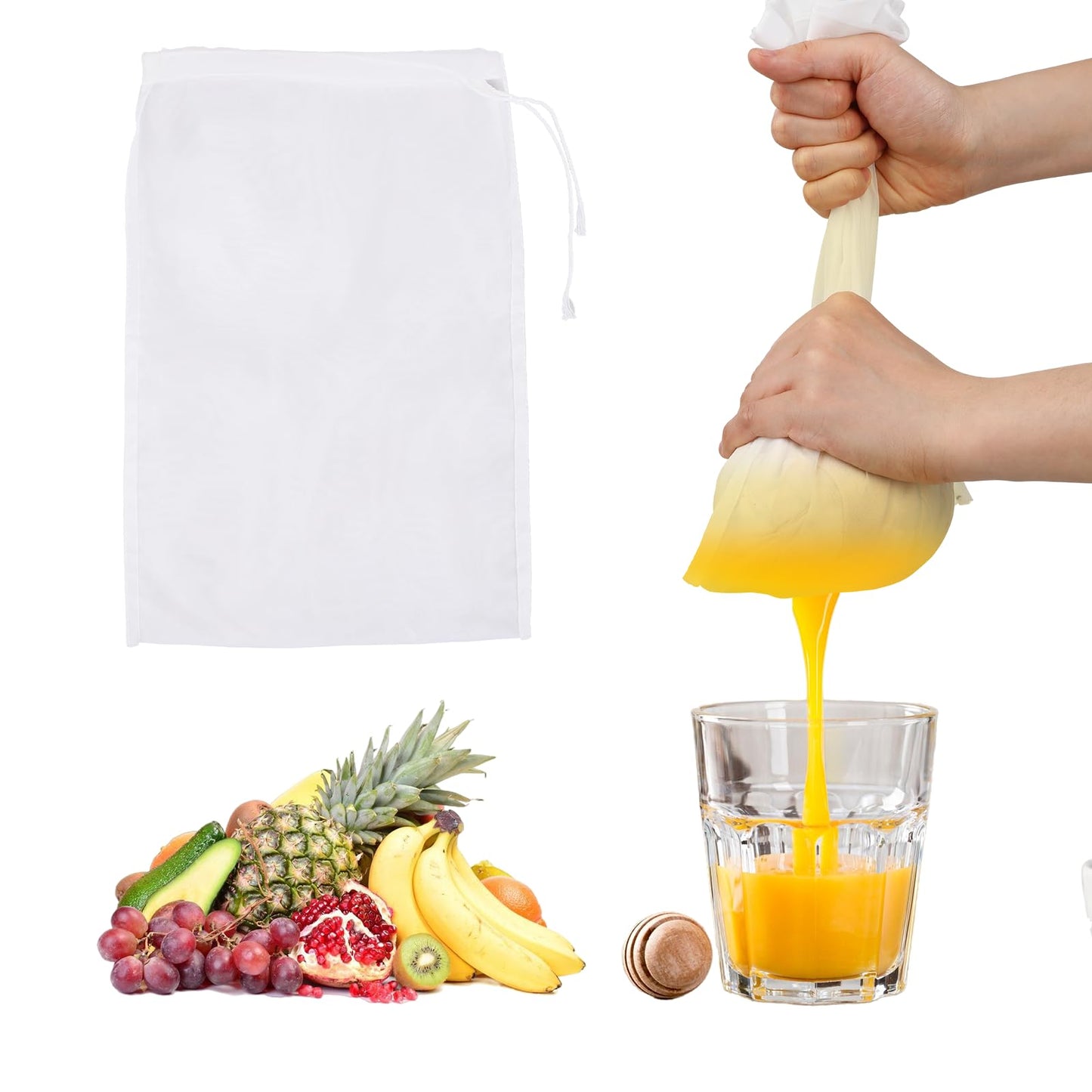 6Pack Nut Bag Strainer,14 x 9.4 Inch Cheesecloth Bags for Straining, Nylon Cheese Cloth Reusable Nut Milk Bags, 200 Mesh Fine Mesh Bag for Straining Fruit Juice Cheese Coffee Tofu Yogurt Tea
