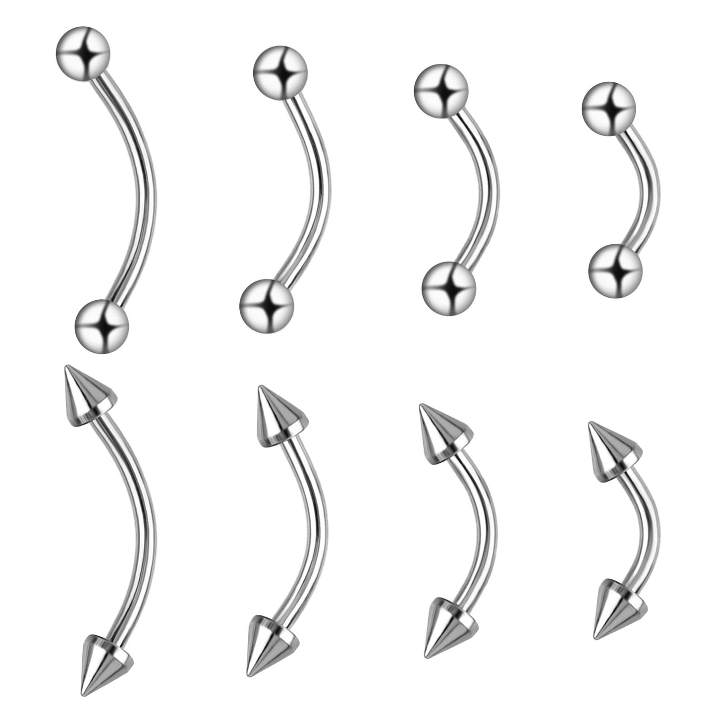 Yolev 8PCS Body Piercing Jewelry Stainless Steel Nose Rings Hoop L Shape Nose Studs Nose Screw Bone Silver Rose Gold Black Rainbow Pack Steel Piercing Kit Jewelry 6mm/8mm/10mm/12mm