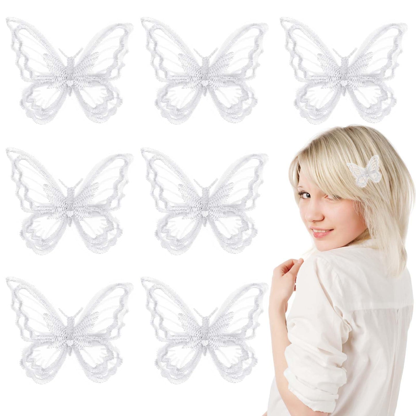 8 Pcs White Butterfly Hair Clips, Lace Embroidery Hair Clips Butterfly, White Butterfly Wedding Hair Clip for Women Girls Halloween Party Decor(White)