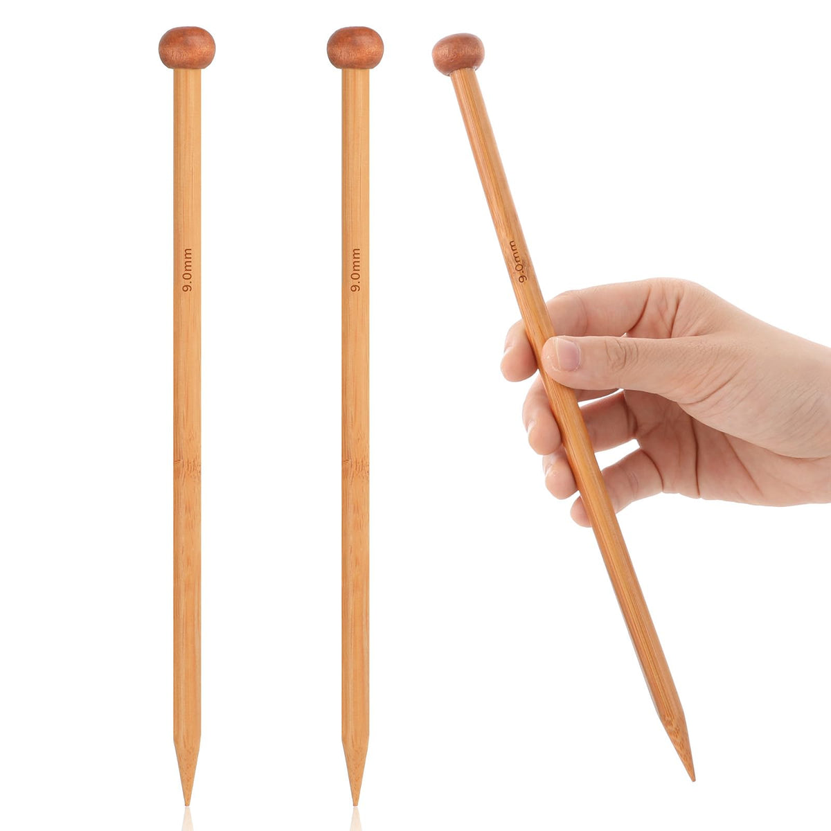 Pack of 2 Bamboo Knitting Needles 25 cm Long Single Pointed Knitting
