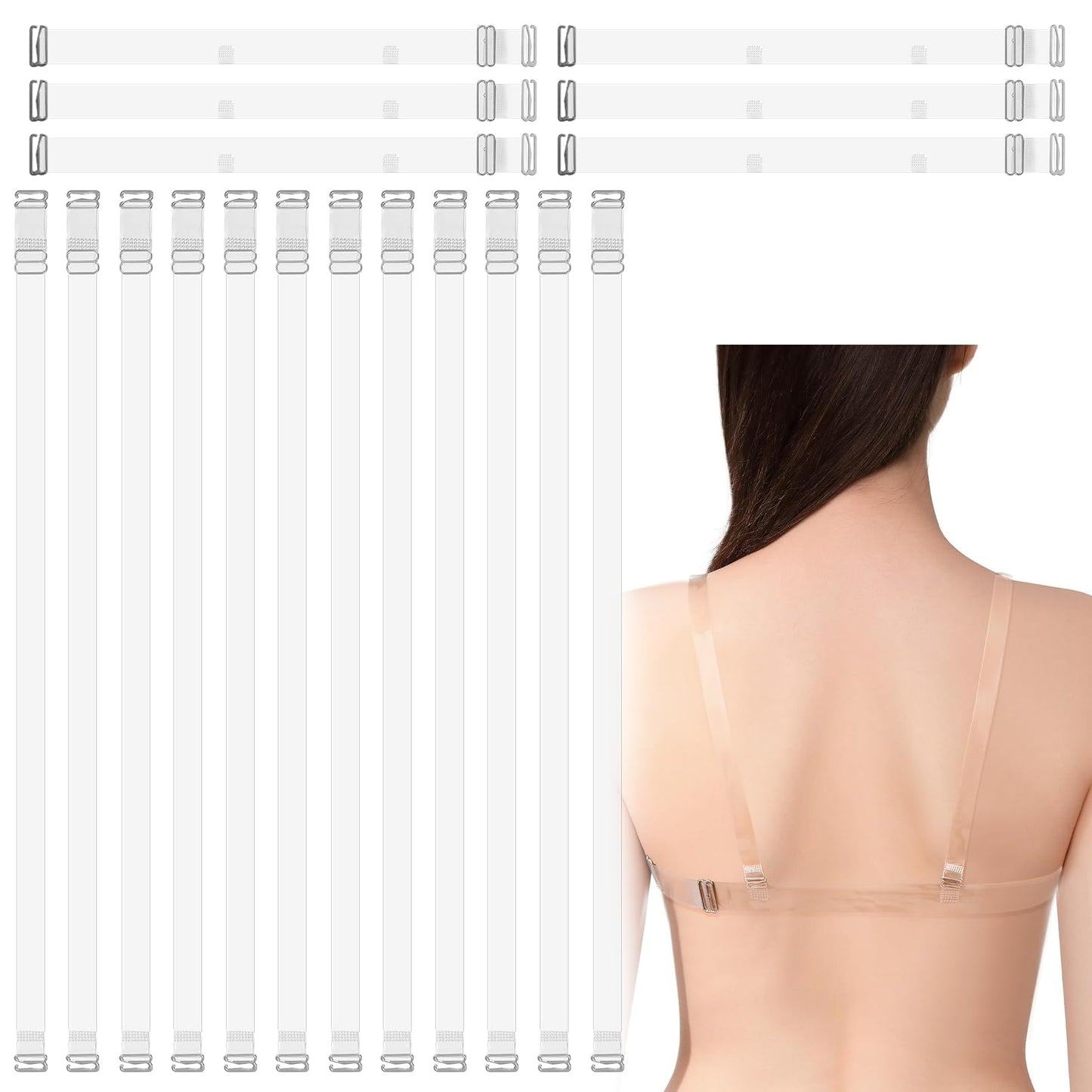 Josojoou 6 Sets Clear Bra Straps, Invisible Adjustable Non-Slip Shoulder and Back Straps for Strapless Bras, Transparent Bra Straps for Women, Dance Bra, Evening Dresses, 18Pcs