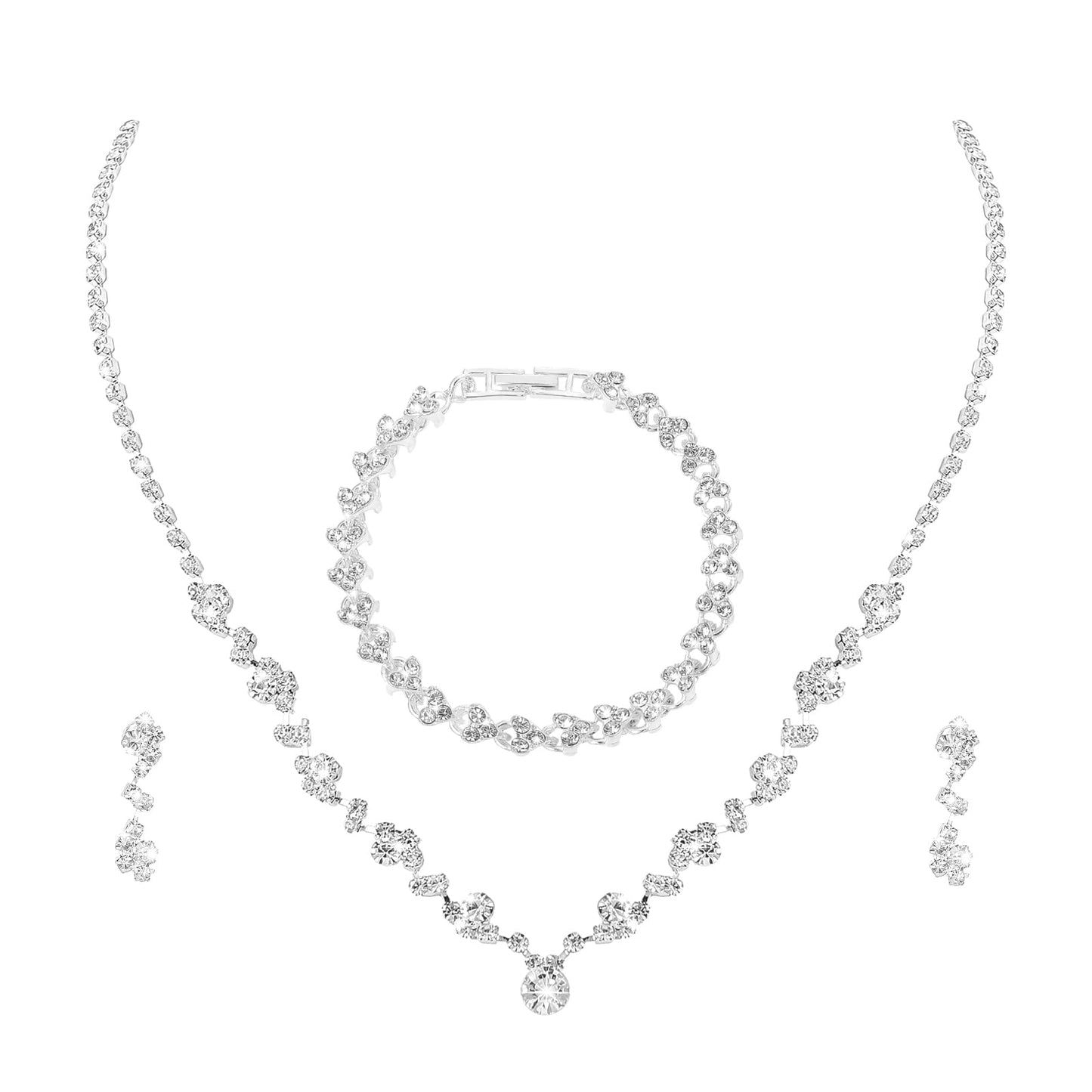 Yolev Bridal Jewellery Set for Wedding Prom Costume Jewelry Set Rhinestone Crystal Choker Necklace Bracelet Drop Dangle Earrings Set for Bride Women and Girls