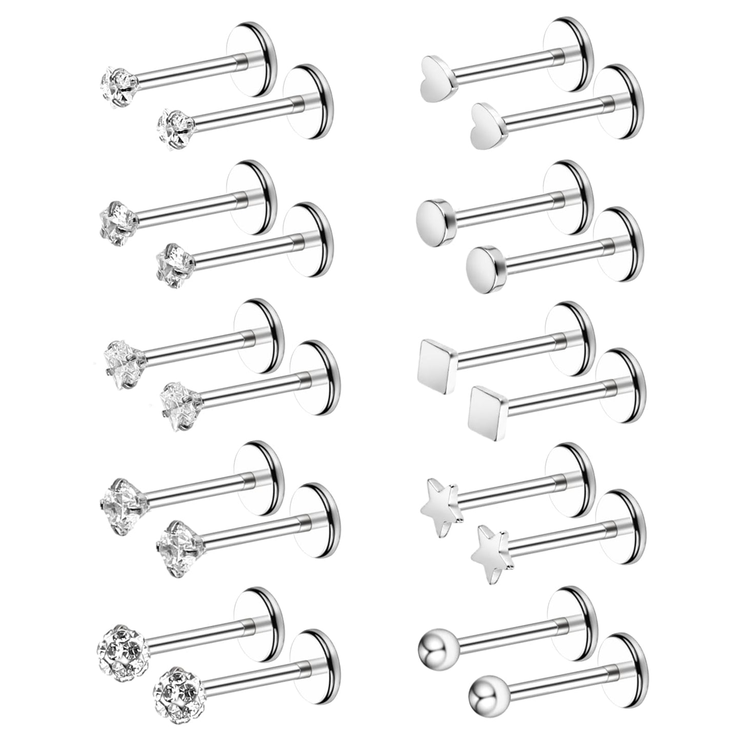 Yolev 20 Pieces Stainless Steel Nose Studs, Nose Piercing Jewelry for Women Men Bone Silver Rose Gold Black Rainbow Pack Steel Faux Nose Piercing Nose Cuffs