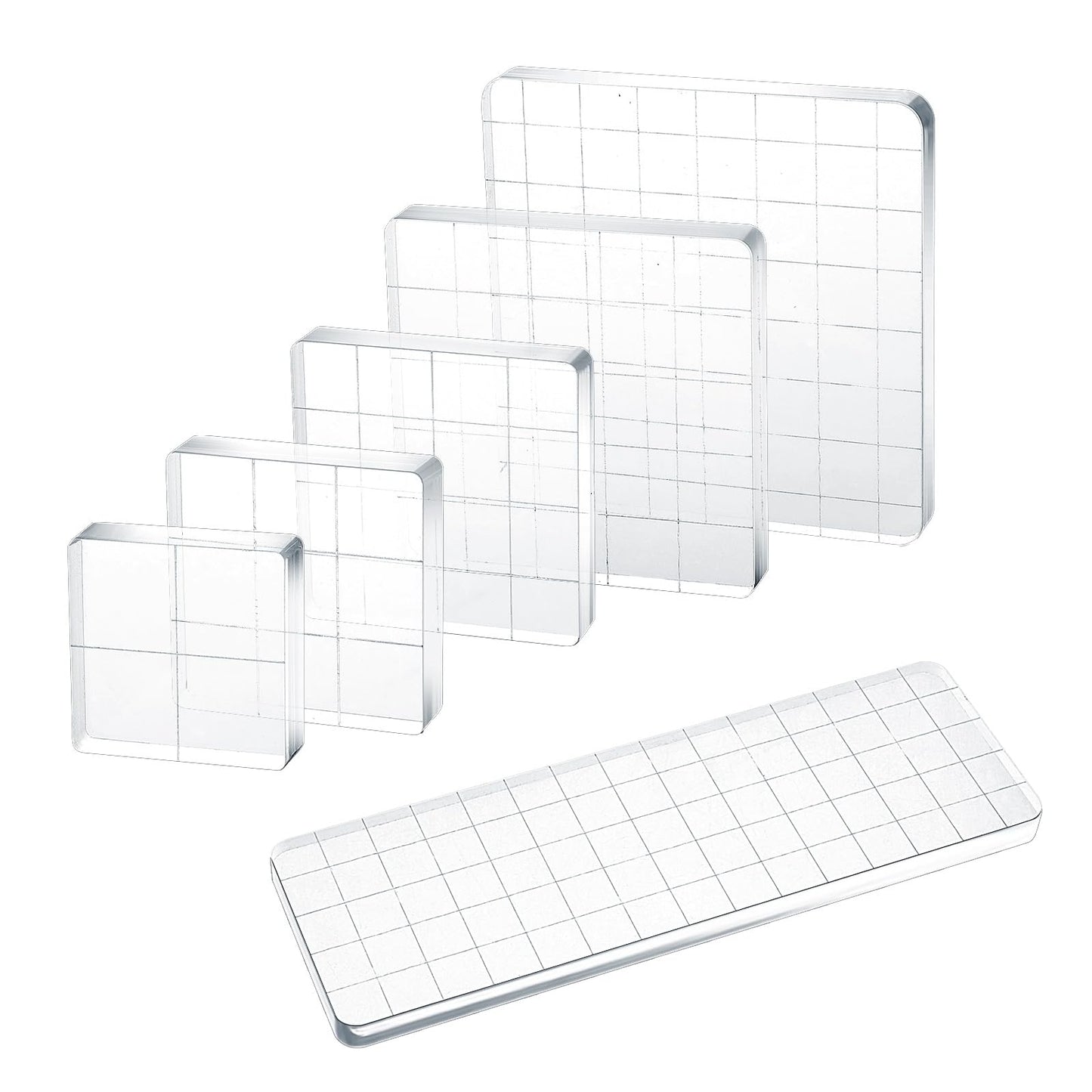6 Pcs Acrylic Stamp Blocks, Clear Acrylic Stamping Block with Grid Lines for DIY Crafts, Scrapbooking and Card Making