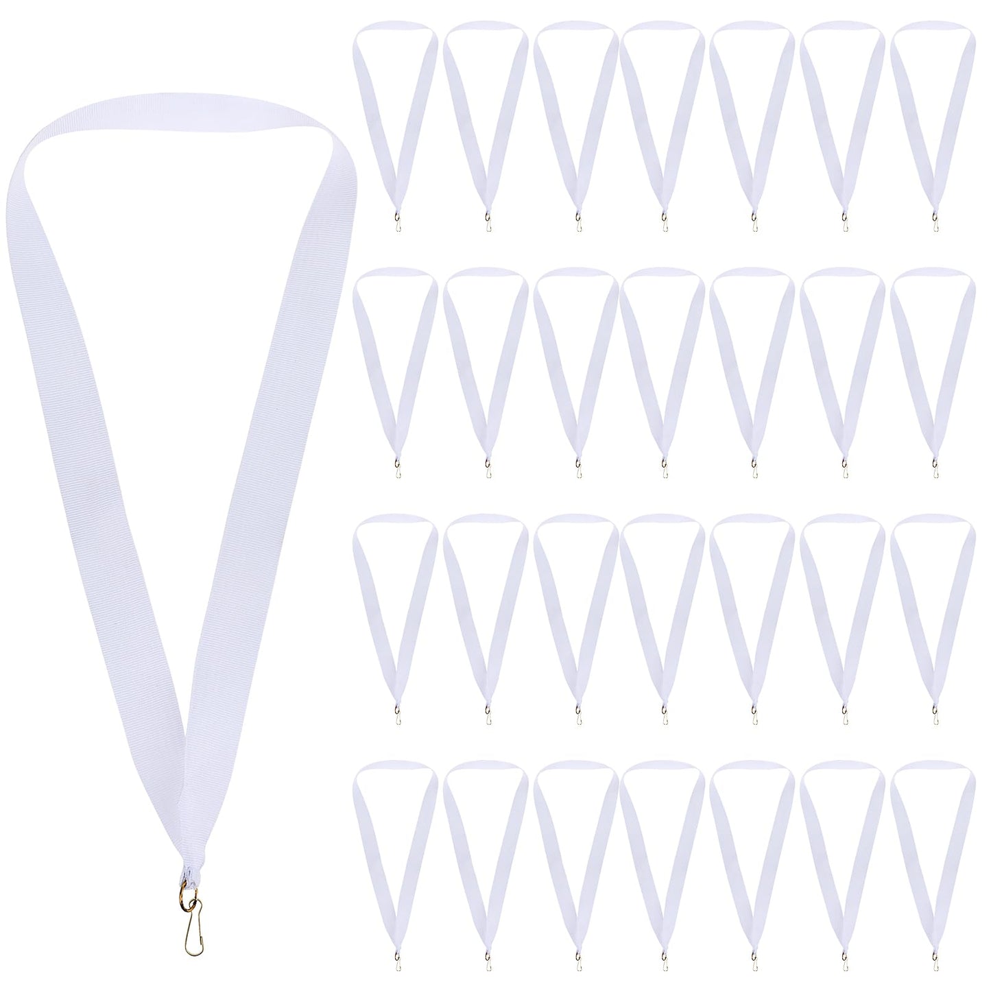DIVINA VITAE 30 Pcs White Award Ribbons Ribbons for Medals Lanyards Ribbon with Flat Neck Strap Snaps Neck Ribbons for Kids Adults Student Competitive Events