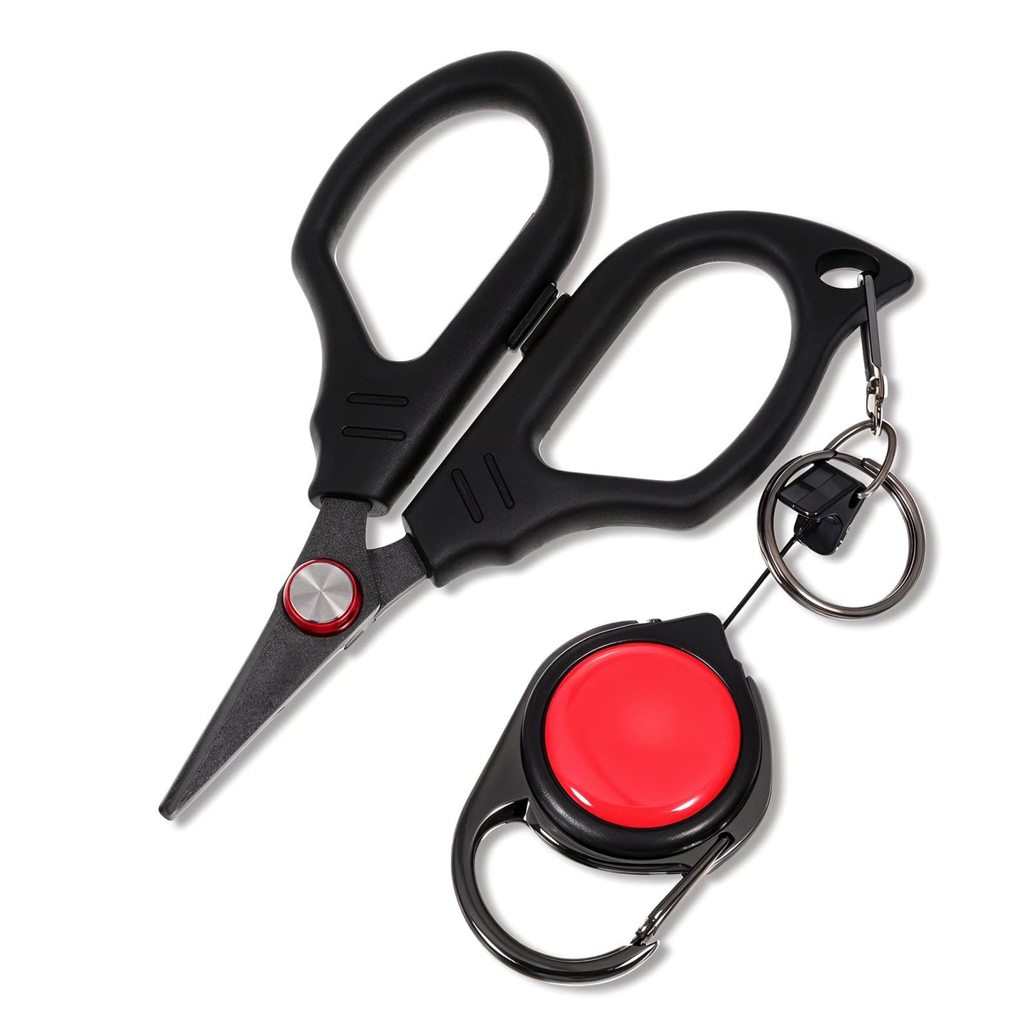Josojoou Fishing Scissors, Stainless Steel Fishing Line Cutter, Saltwater and Freshwater Portable Braided Line Cutter with Retractable Badge Holder