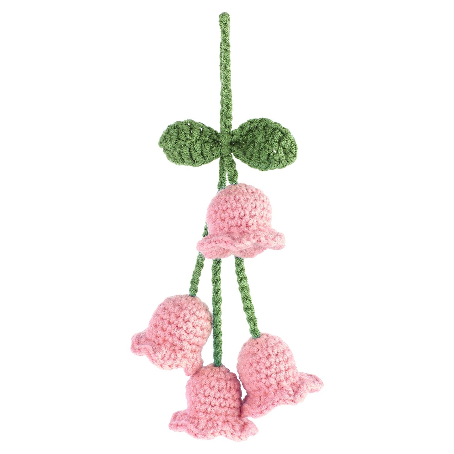 Rear View Mirror Hanging Accessories, Cute Car Accessories for Women, Bellflower Hand Knitted Car Pendant, Mirror Hanging Accessories for Your Car (Pink)