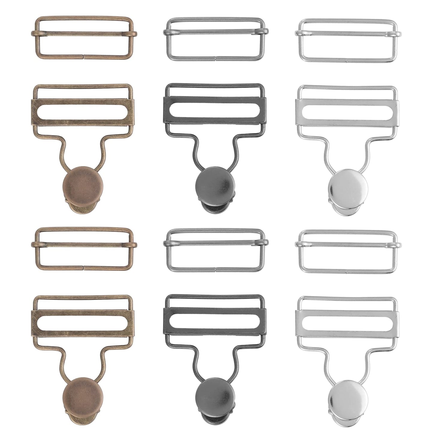 Yolev 6 Sets Metal Brace Buckles Dungaree Buckles with Rectangle Slider Fasteners for Suspenders, Belts, Handbags, Jackets, Work Clothes
