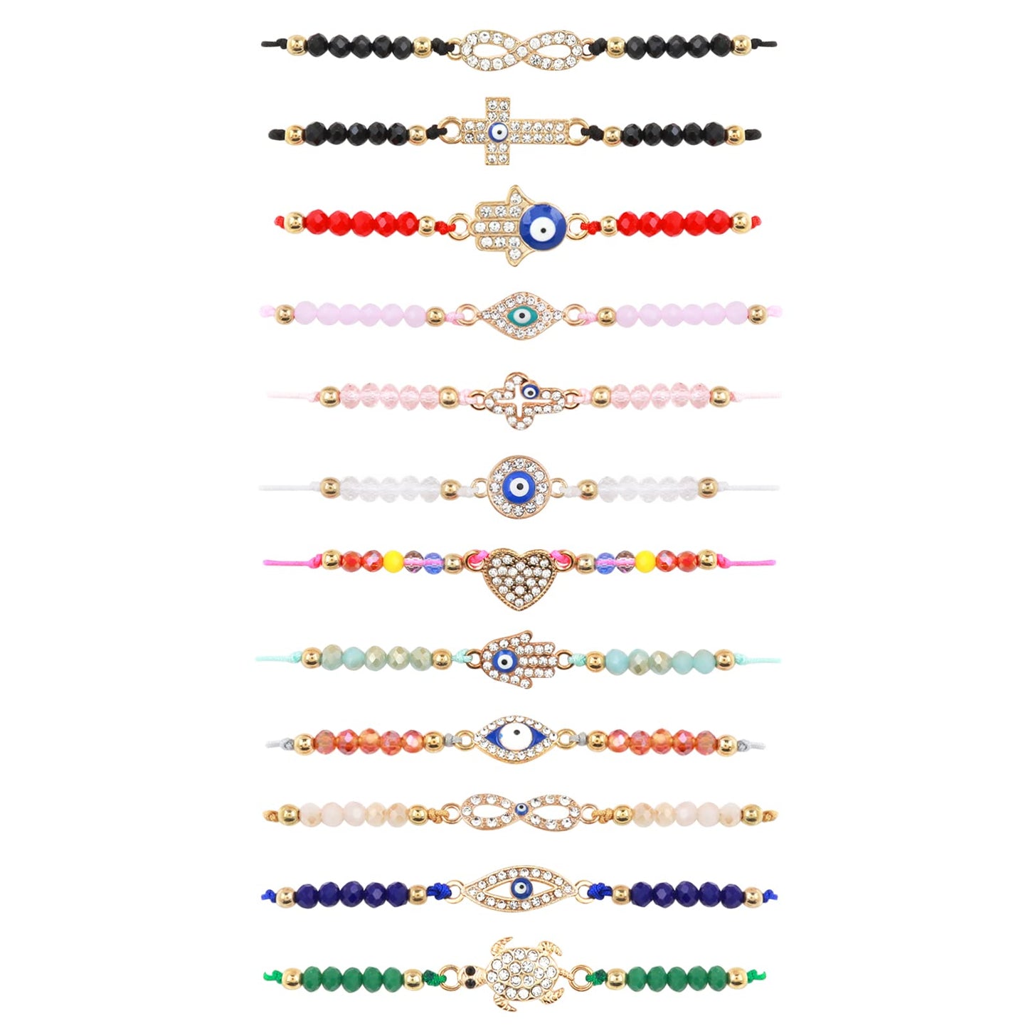 Yolev 12 Pcs Evil Eye Bracelets Protection bracelet Evil Eyes Charm Bracelet for Women Blue Eye Jewelry Gift for Women Girls