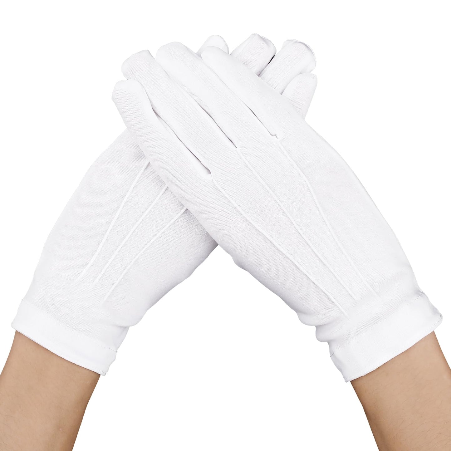 Lusofie White Cotton Gloves Men and Women Costume Stitched Uniform Gloves White Fancy Dress Gloves for Wedding Formal Tuxedo Party Jewelry Inspection