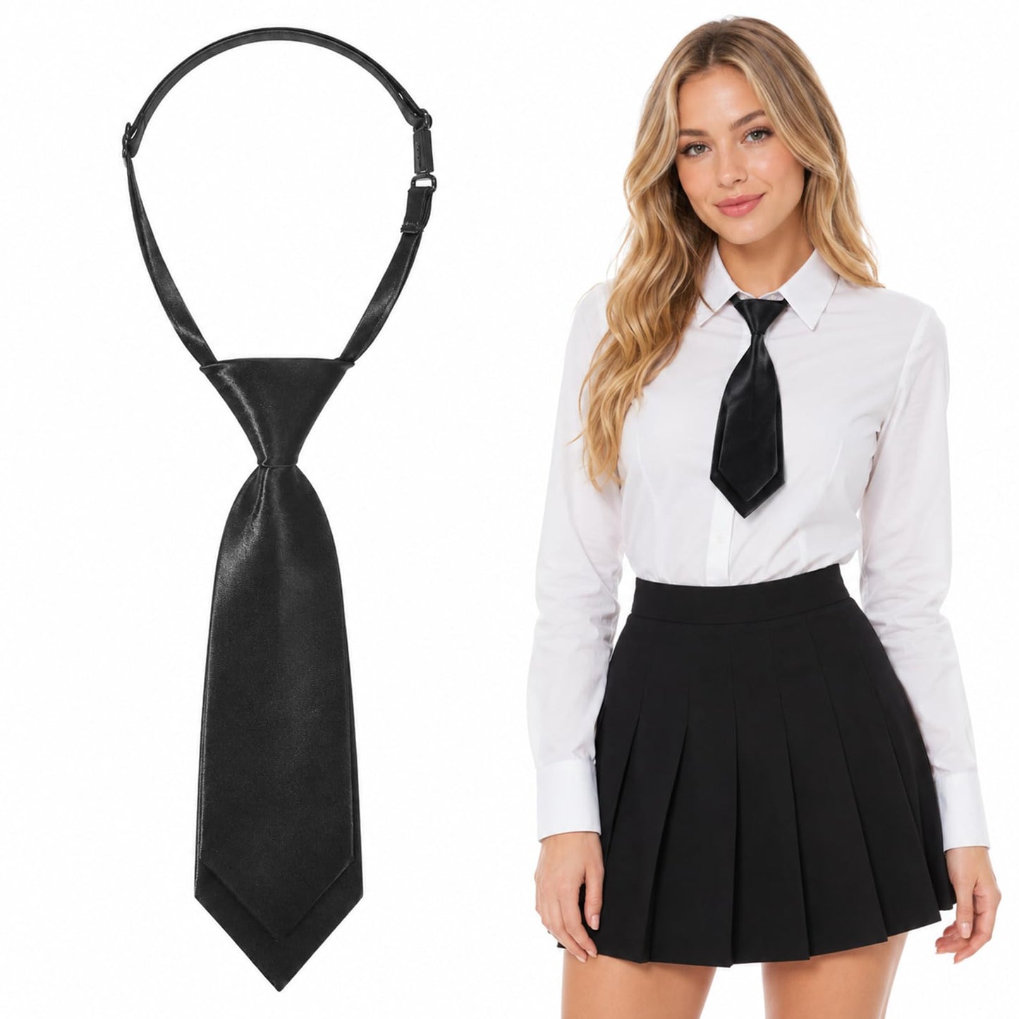Tucnoeu Womens Tie Black Tie, Pre-tied Adjustable Neckties