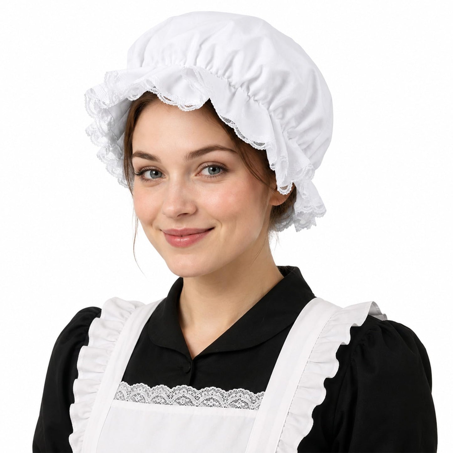 White Bonnet Mob Cap Accessory - Colonial Peasant Amish Hat Costume Bonnets