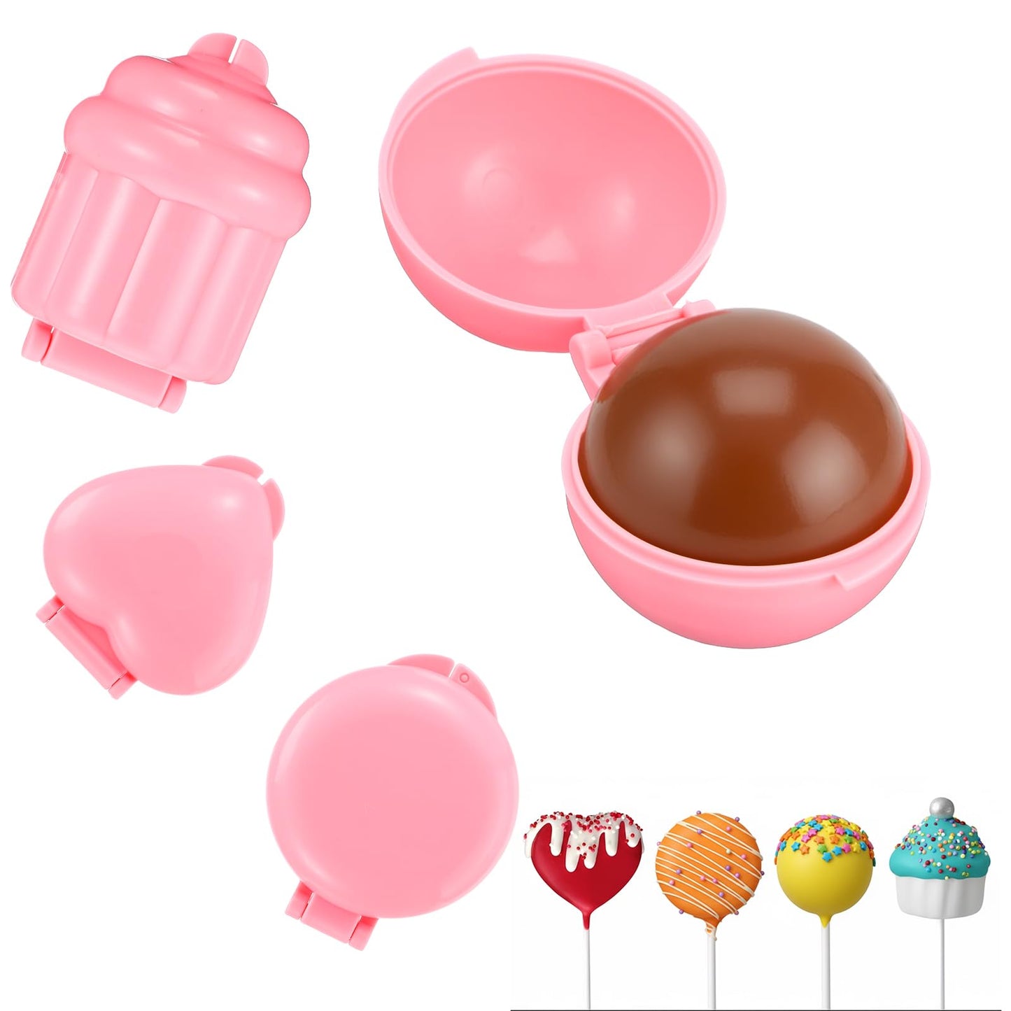 4pcs Cake Pop Mold Shapes Press Set 4 Shapes 3D Printed Sphere Heart Round Cupcake Mold Cake Pop Cutter and Pusher Cakepop Molds DIY Mini Cakes Home Baking Birthday Party Wedding Desserts