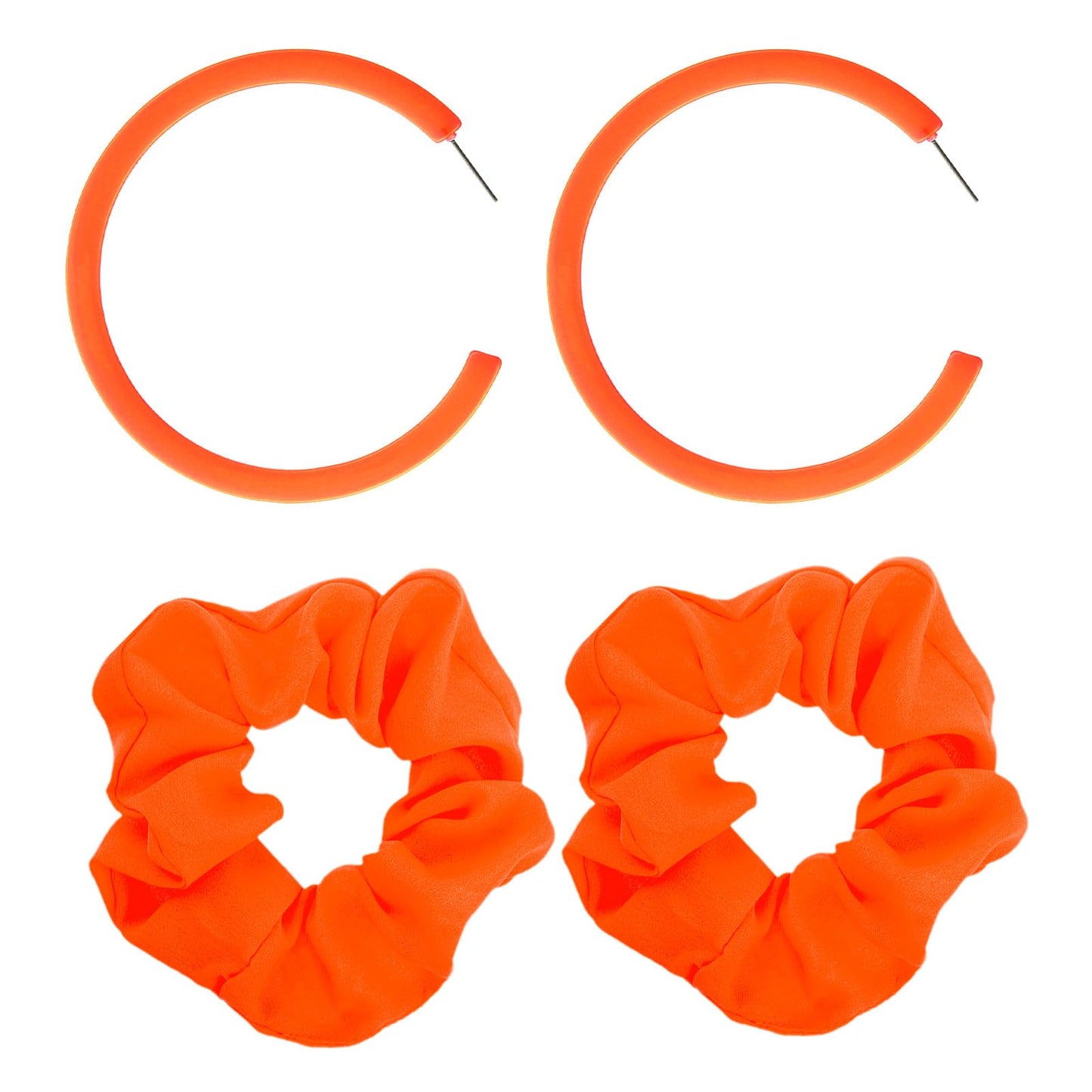 Orange Earrings with 80's Neon Scrunchies Large Hoop Earrings for Women Neon Earrings Retro 80s Accessories Funky Color Earrings Acrylic Open Halloween 80's Theme Party Disco Costume Cheerleaders