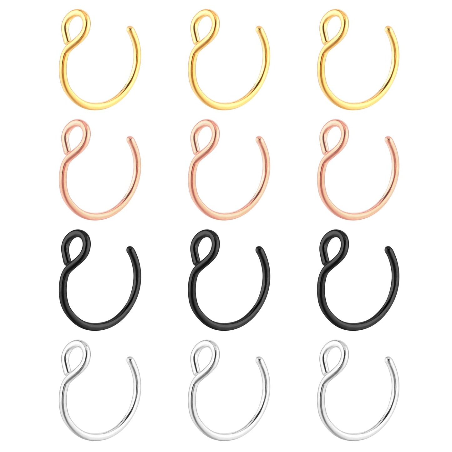 Yolev 9Pcs Fake Nose Rings 20G Faux Piercing Jewelry 8mm Fake Nose Ring Hoop for Faux Lip Septum Nose Ring Set for Faux Lip Septum Nose Ring Set