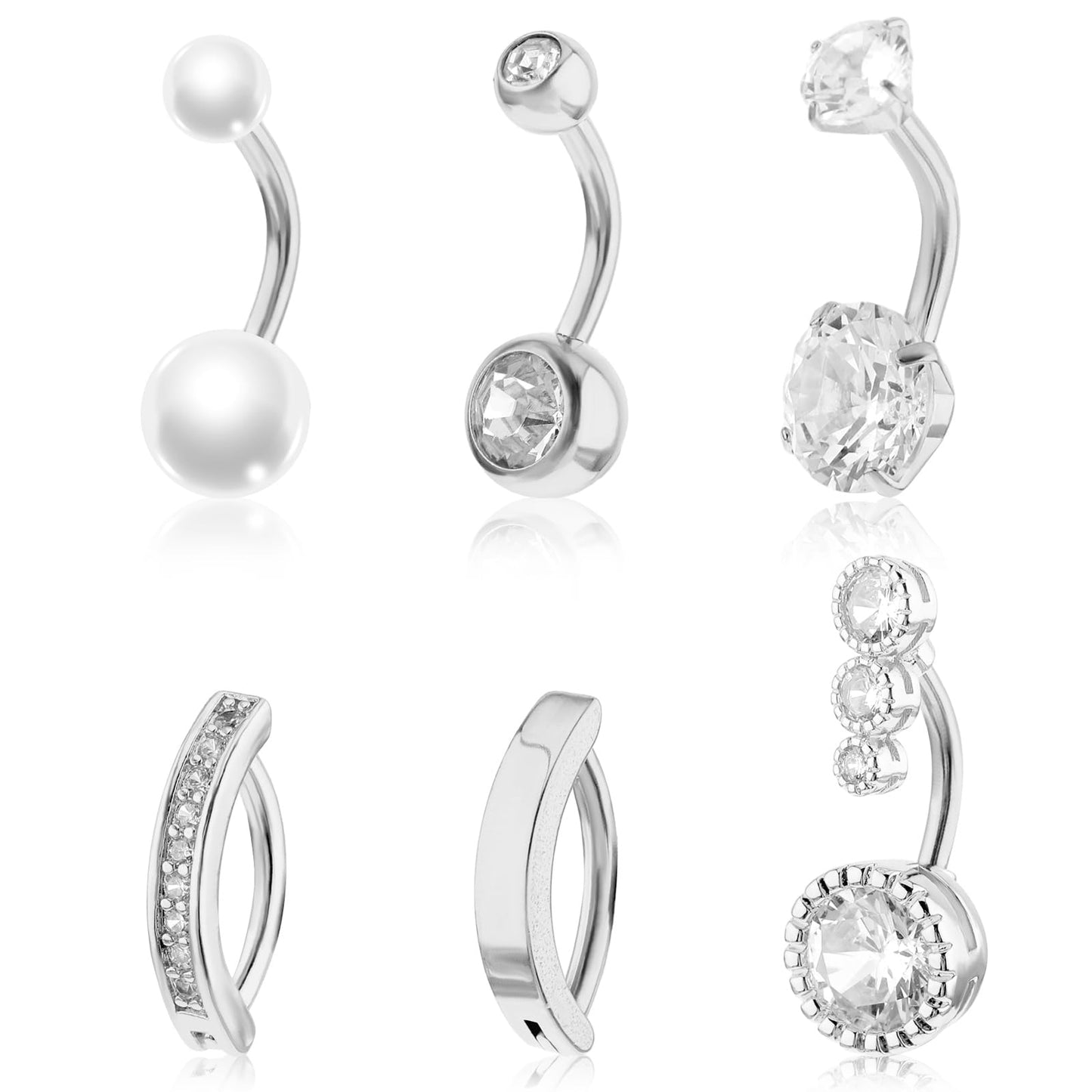 Tucnoeu Gold Plated Belly Button Rings Surgical Stainless Steel Belly Rings CZ Clicker Belly Button Piercings for Women Navel Piercings Pack, Gold-Clicker(Silver)