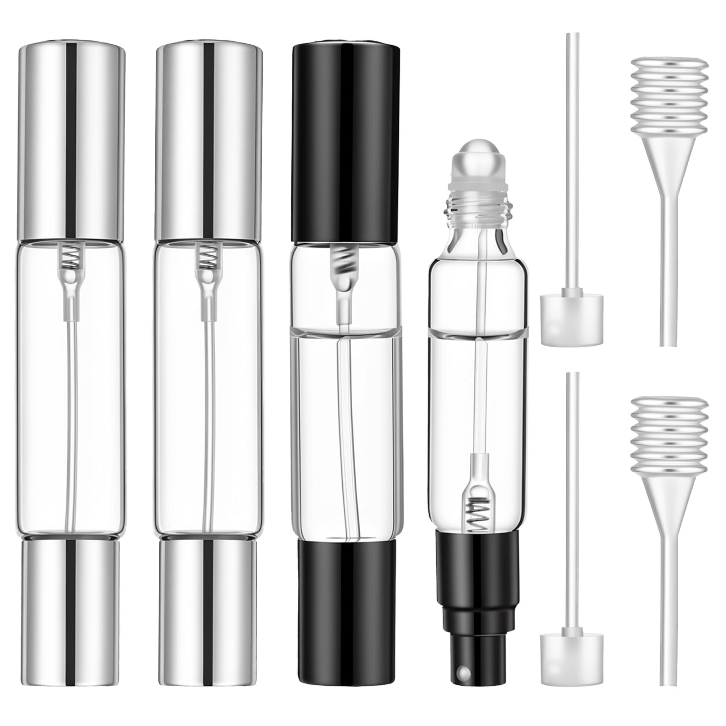 4Pcs Dual-Head Travel Perfume Bottle with Spray & Roller Balls &Funnel Tool