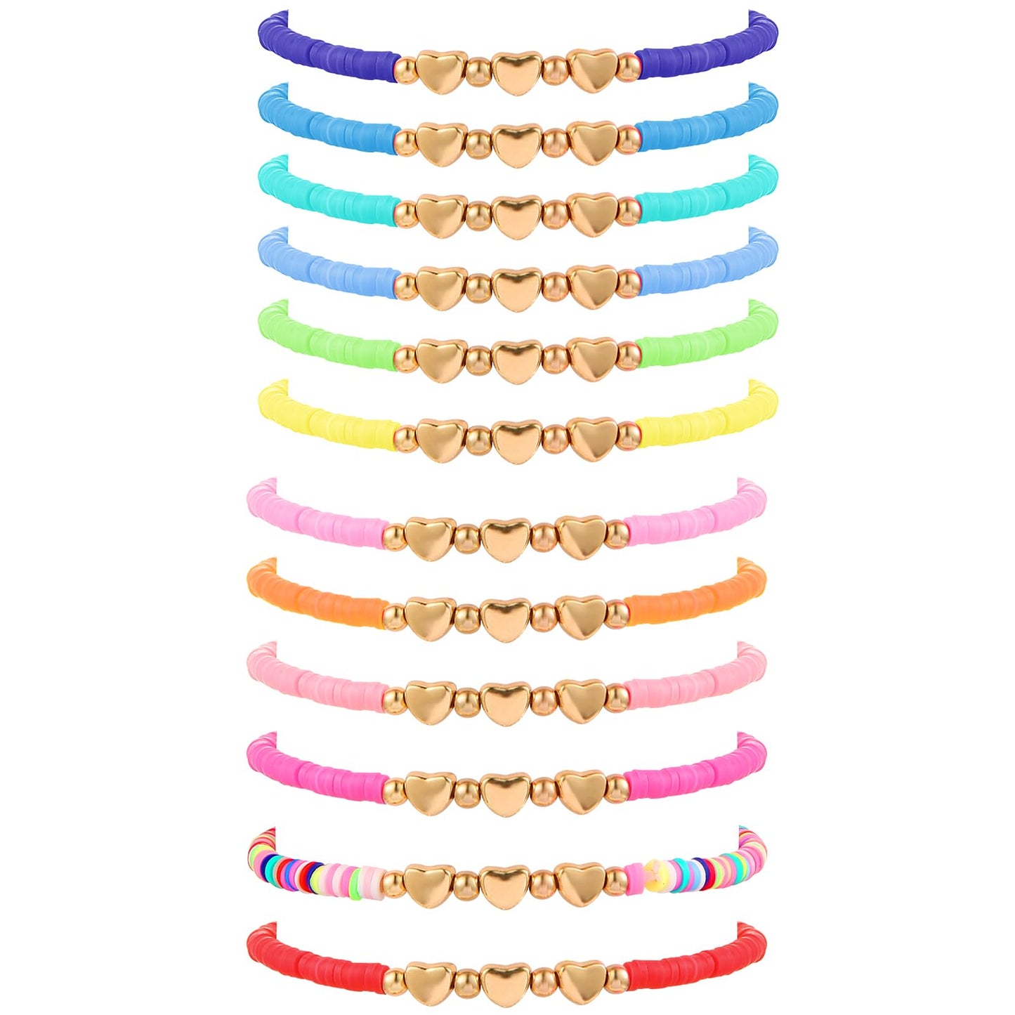 Yolev 12 Pcs Colorful Kids Bracelet Adjustable Flat Beads Letter Heart Evil Eye Bracelets Colorful Beaded Bracelets Elastic Beaded Anklet for Women Men Jewelry Party Accessories Birthday Gifts