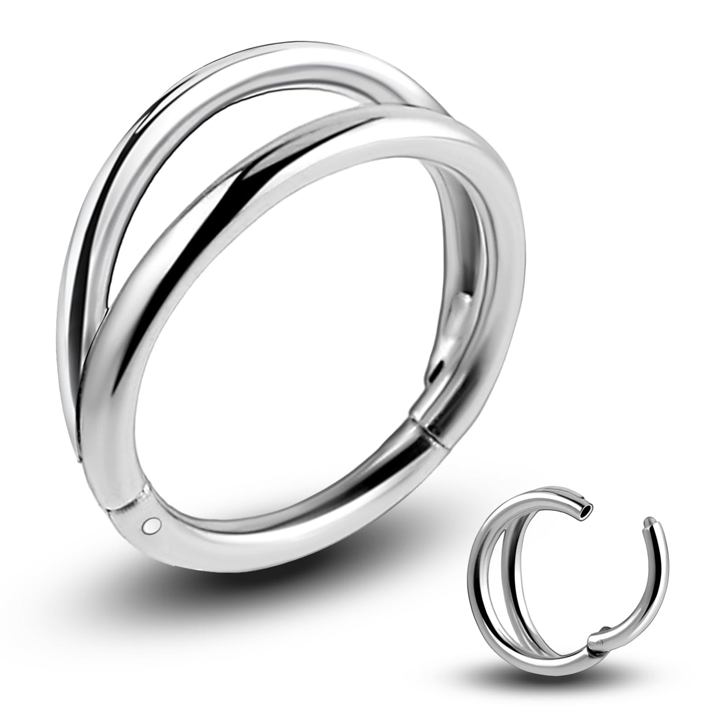 Lusofie Double Hoop Nose Ring 18G Stainless Steel Hinged Nose Hoop Ring Silver Nose Ring Lip Rings Earrings Body Piercing Jewelry for Women Men