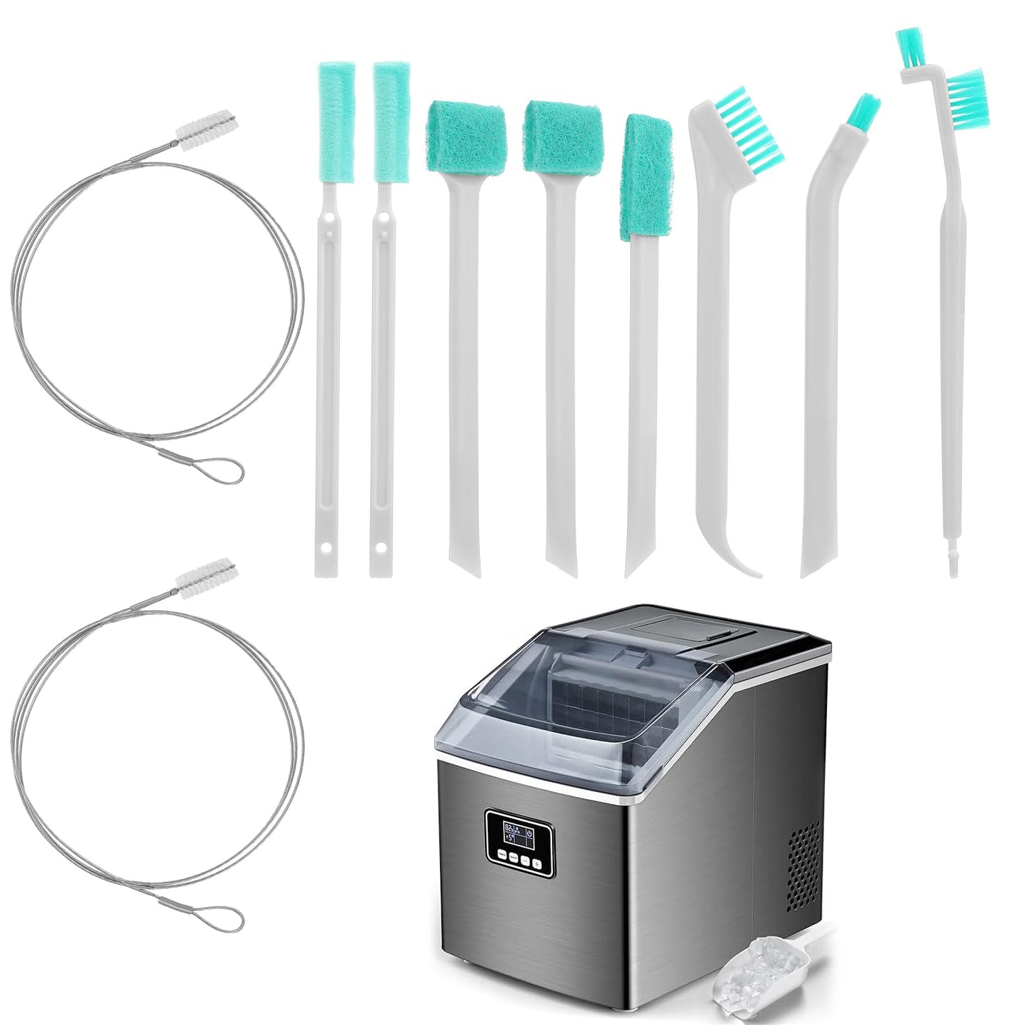 Ice Maker Cleaner Set 10Pcak Ice Machine Cleaner Brush - 2Pcs Drain Pipe Brush Nylon Bristles with 8Pcs Crevice Cleaning Brush - Ice Machine Cleaning Tools for Gaps Corner Small Space