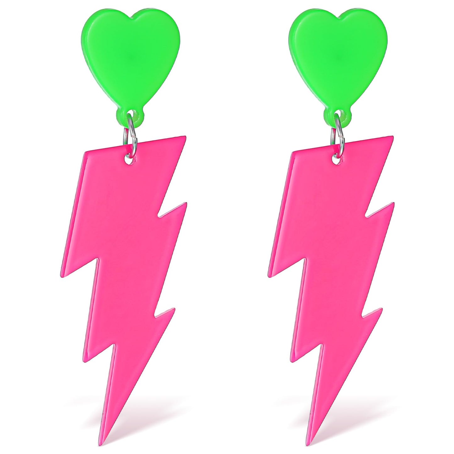80s 90s earrings for women Acrylic Neon Lightning Bolt Heart Earrings Hot Pink Green Party Accessories, Halloween Costume Retro neon jewelry for women