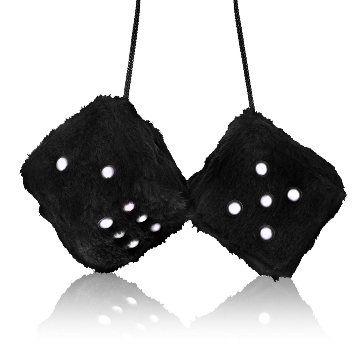 Black Fuzzy Dice for Car 1 Pair Plush Dice Accessories for Rear View Mirror Retro Square Hanging Dice Car Decorations for Women(2.36 Inch)