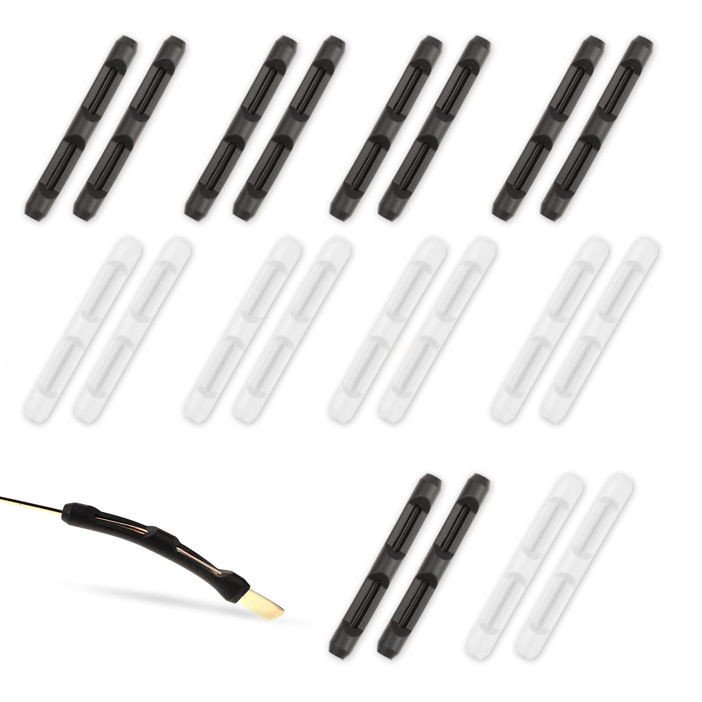 Lusofie 24Pcs Eye Glasses Ear Grippers No Slip Glasses Ear Cushion Eyeglasses Temple Tips Sleeve Silicone Ear Grips for Glasses Sunglasses(Black& White)