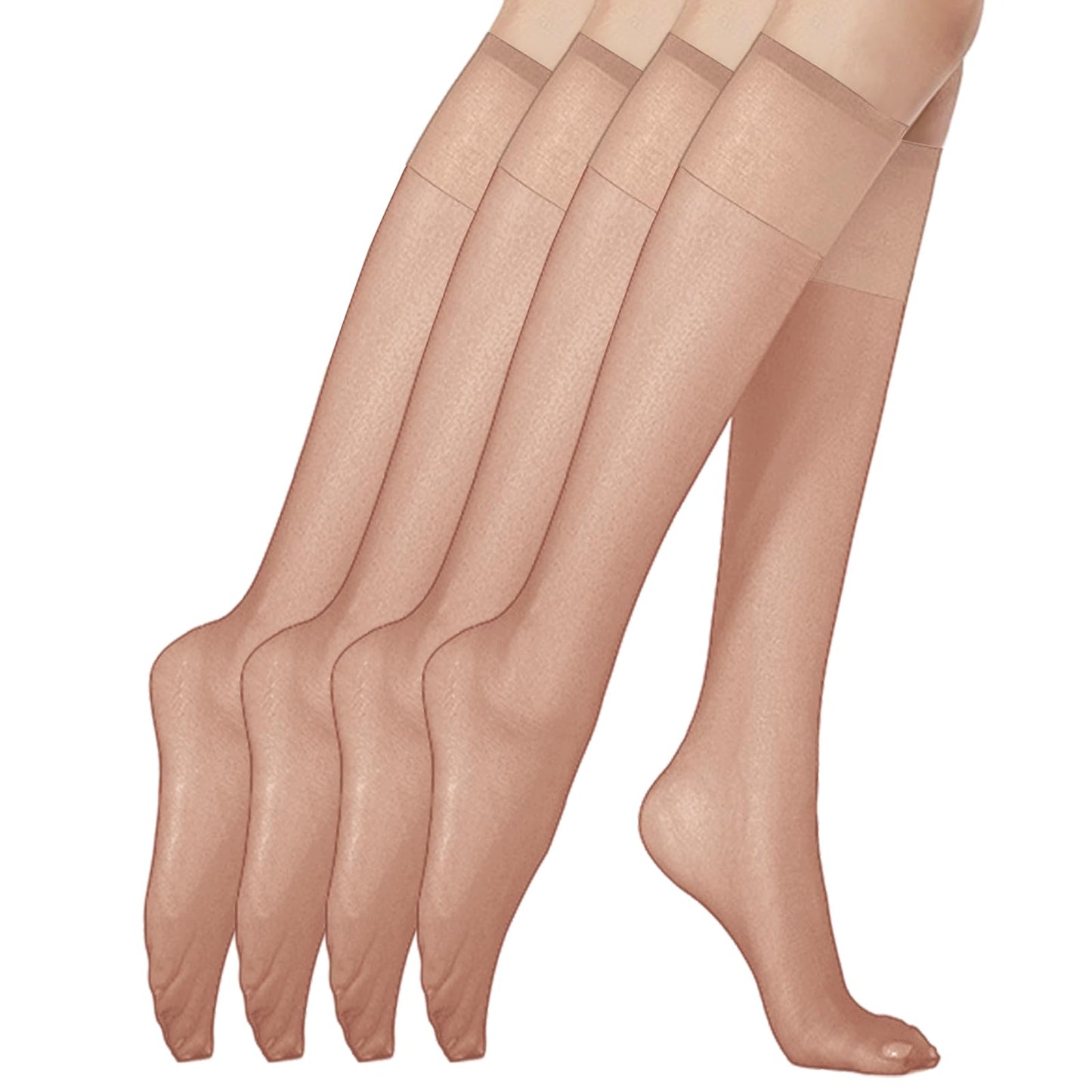 Lusofie 4 Pairs Knee High Socks for Women, Knee High Pop Socks, Knees Highs Tights, Ultra Highs Stockings with Energizing Support 20d Sheer Stocking (Skin Color)