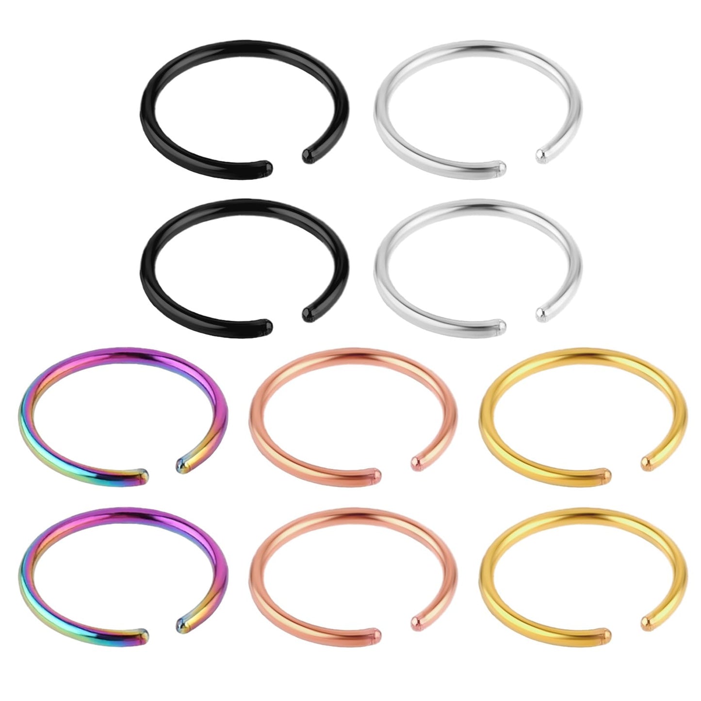 10pcs Fake Nose Ring Hoop,Stainless Steel Nose Piercings,Fake Septum Ring Non Pierced Lip Rings Jewelry for Women Men