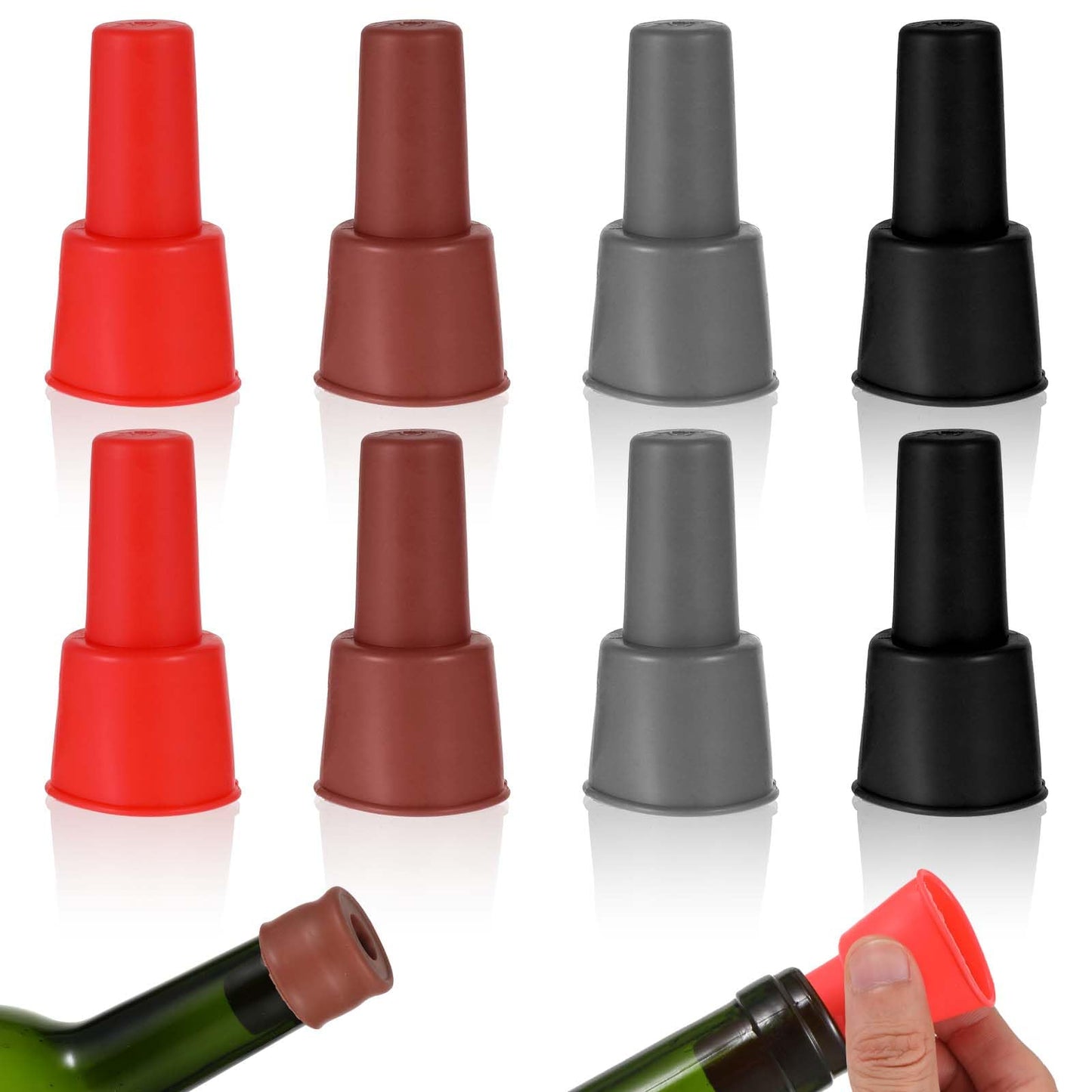 8pcs Silicone Wine Toppers for Wine Bottles,4 Colours Bottle Stopper Reusable Silicone Wine Seal stoppe Champagne stoppers for Keeping Wine Champagne Fresh Home Use,Sparkling Wine Bottle Stopper