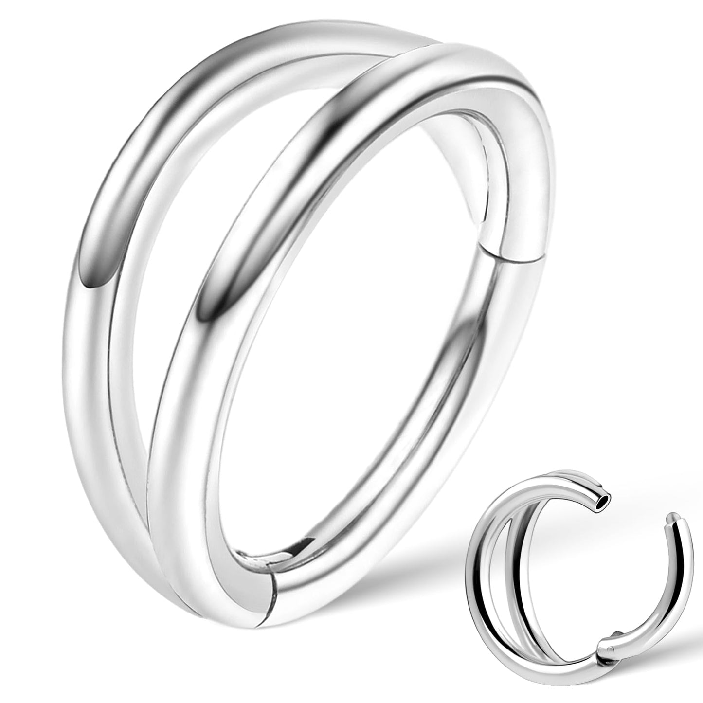 Lusofie Double Hoop Nose Ring Surgical Steel Nose Ring Double Nose Ring Single Piercing Fake Nose Ring for Women Men Girls (Silver)