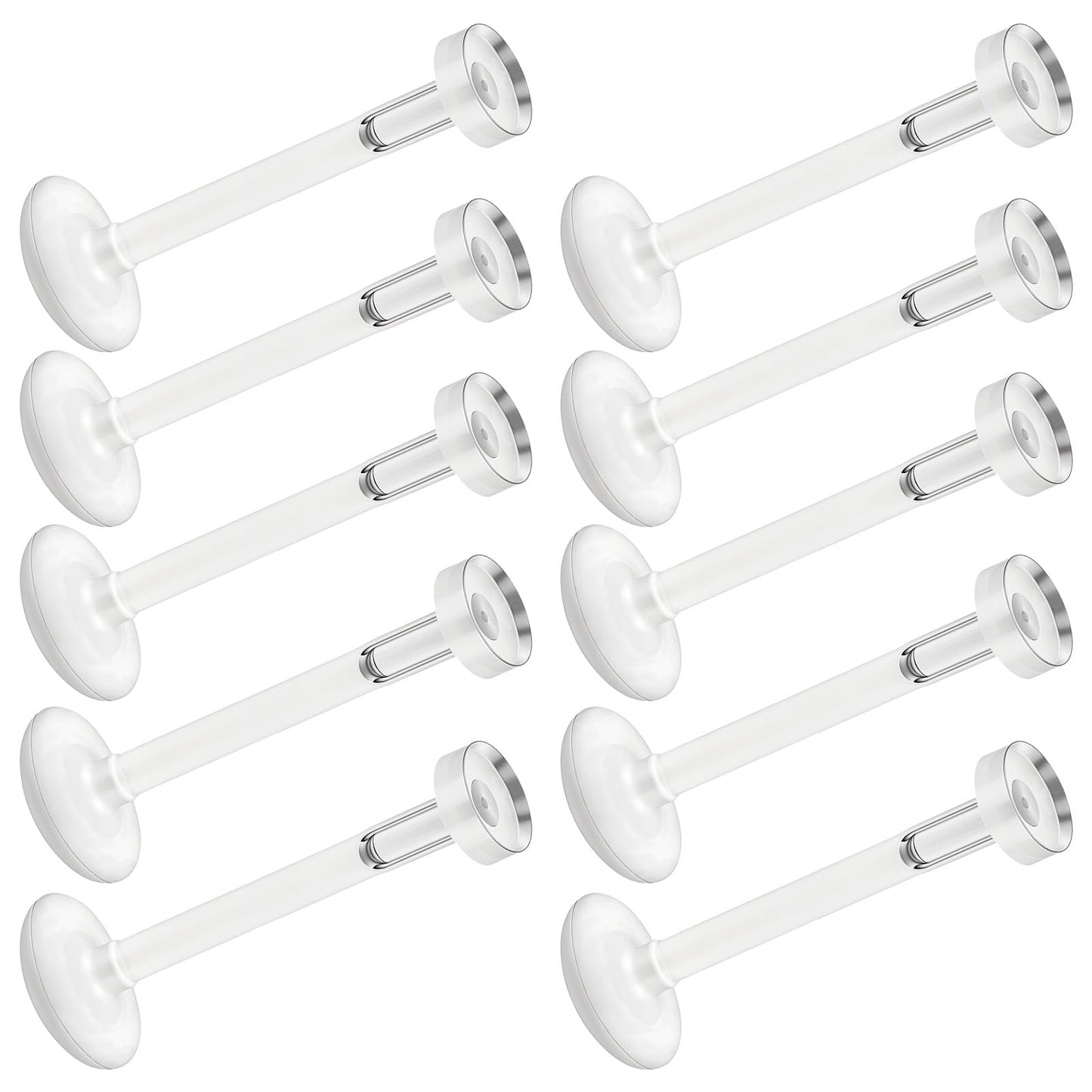 Josojoou 16Pcs Clear Earrings for Sports, 16G Flat Back Bioflex Lip Rings Labret Retainer, Clear Earrings Studs, Push Top Piercing Retainers for Women Men(6-12mm Bar Lenght)