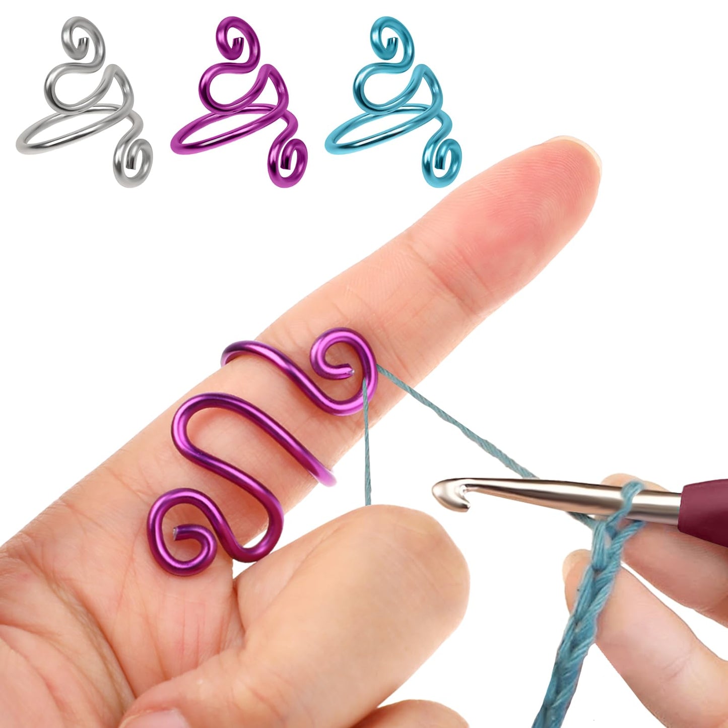 Crochet Tension Ring Handmade Crochet Ring Adjustable Crochet Ring for Finger Crochet Accessories for Crocheters Knitters (Ring Size 7-10)(Purple,7-10)