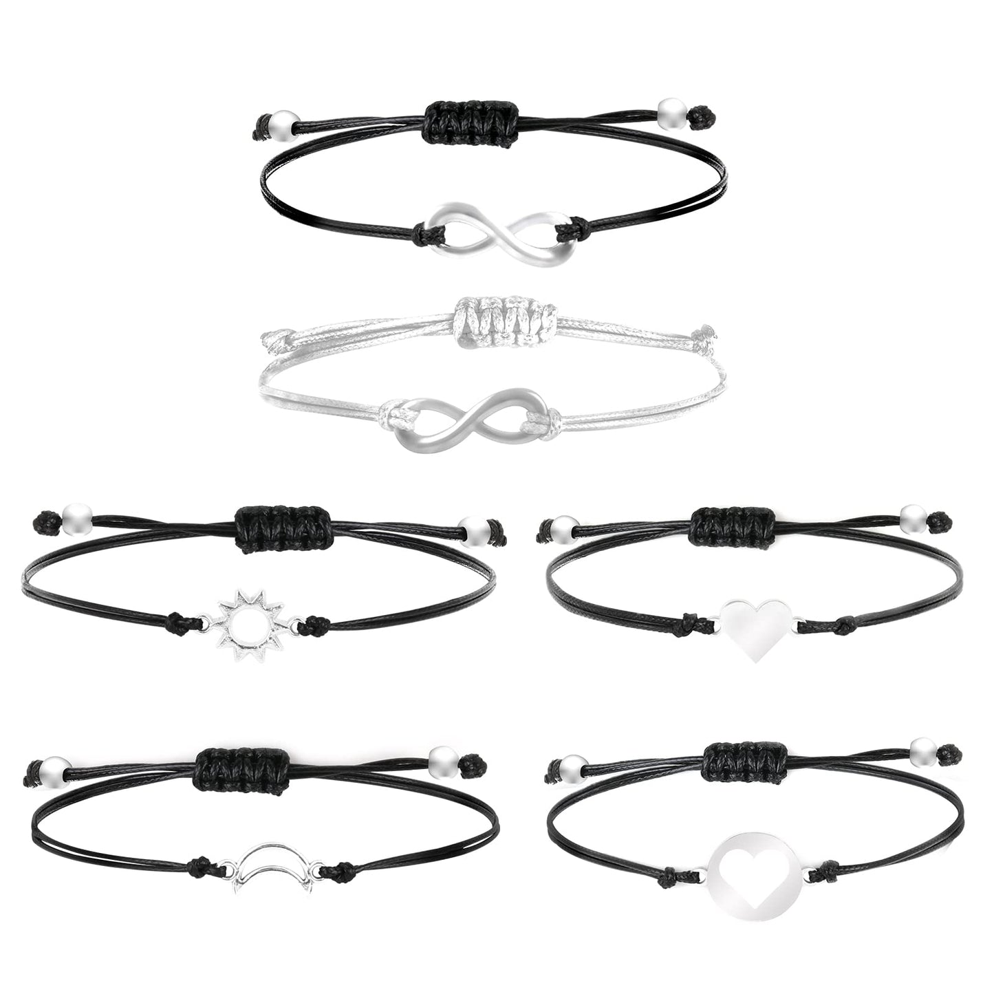 Yolev 6 Pieces Best Friend Bracelets Matching Yin Yang Bracelet Black and White Bracelet Sun Moon Bracelet for Friendship Relationship Boyfriend Girlfriend
