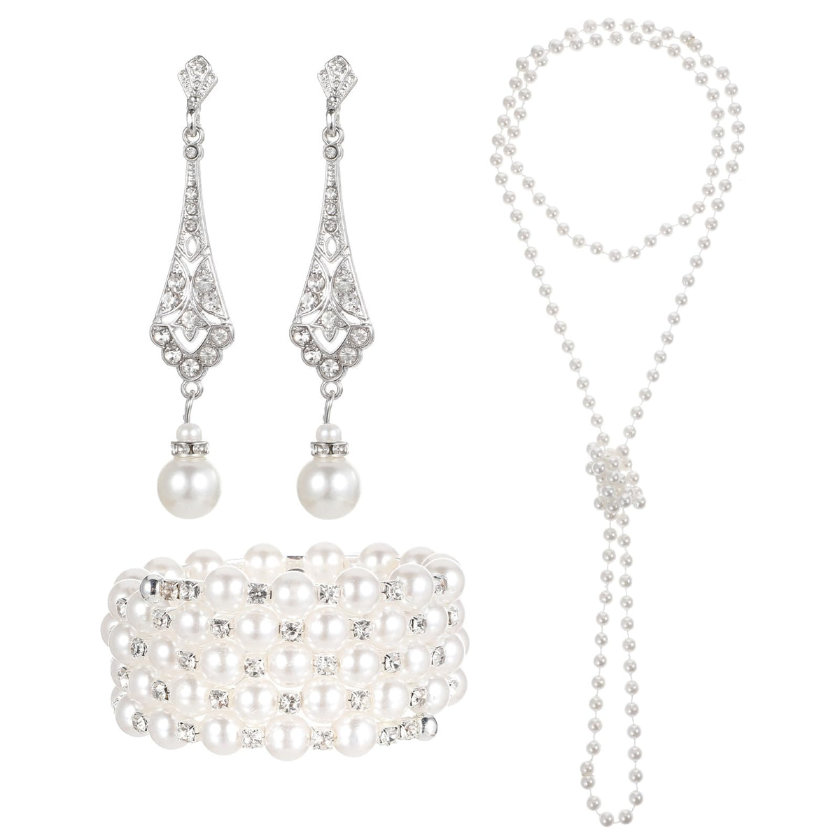 3 Pcs Pearl Jewelry Set for Women- Women's Pearl Necklace and Earring Set