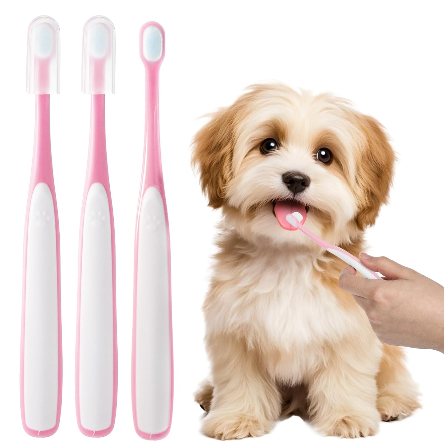 Ultra Soft Small Dog Toothbrush for Puppy Small Cat, Kitten Teeth Cleaning Kit Mini Head Tooth Brush Set, 3 Pack Pet Dental Care Toothbrushes Pink