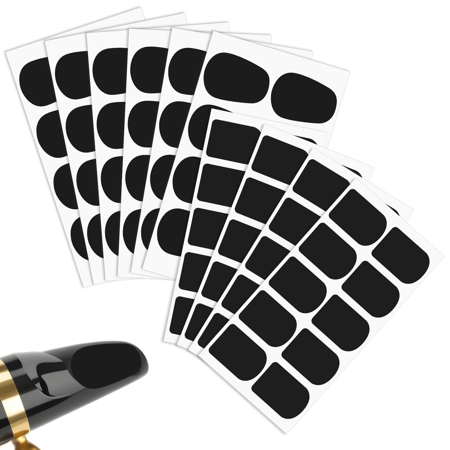 88 Pcs Saxophone Mouthpiece Pads Clarinet & Saxophone Mouthpiece Pads Thick Alto Sax Patch Silicone Clarinet Mouthpiece Pad - Oval 0.8MM & Square 0.5MM - Ideal for Beginner Musicians (Black)