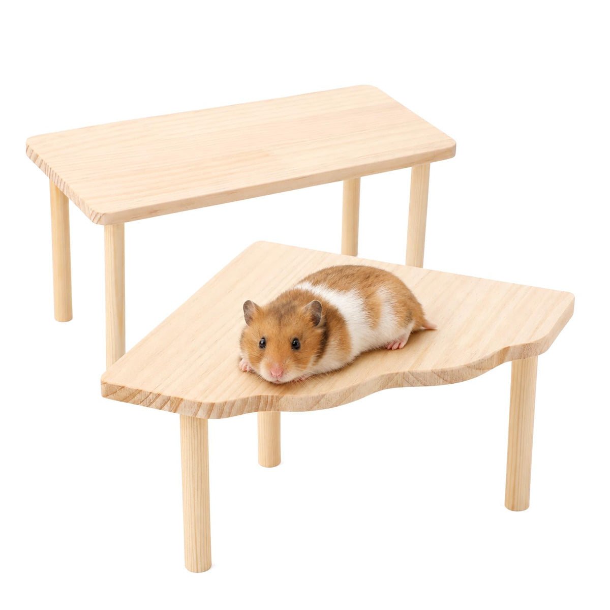 2 Sets Hamster Platform Wood Hamster Hides for Dwarf Syrian Playground