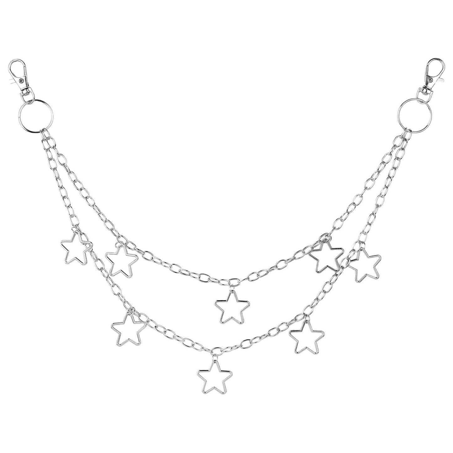 Lusofie Y2K Pants Chain with Stars Pendant Layered Pocket Wallet Jean Chains for Men Women Waist Belt Body Accessories(Silver)