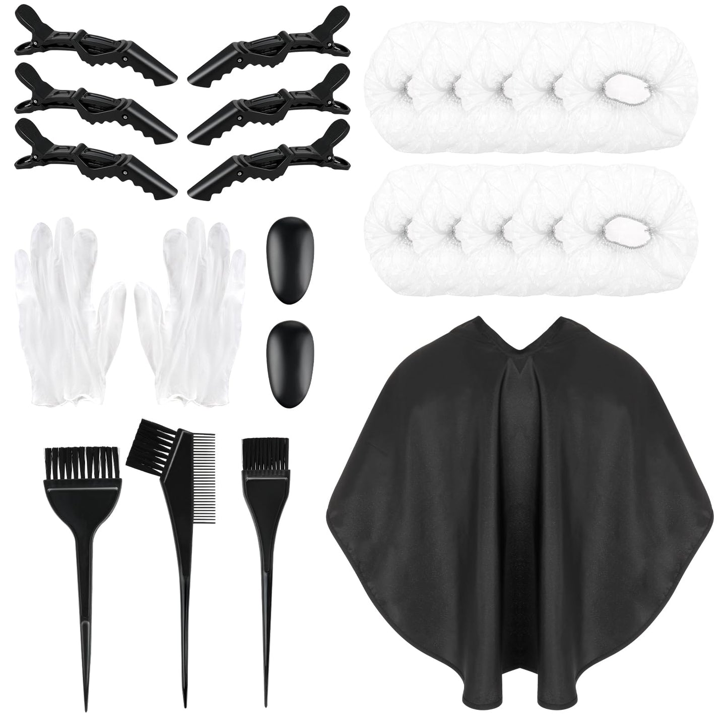 Lusofie 24 Pcs Hair Dye Kit Hair Colouring Tools DIY Beauty Salon Hair Bleaching Tools Kit Includes Hair Dye Brush Ear Cover Hair Dye Gloves Disposable Hair Dye Cap Hair Clips Hair Cutting Cape