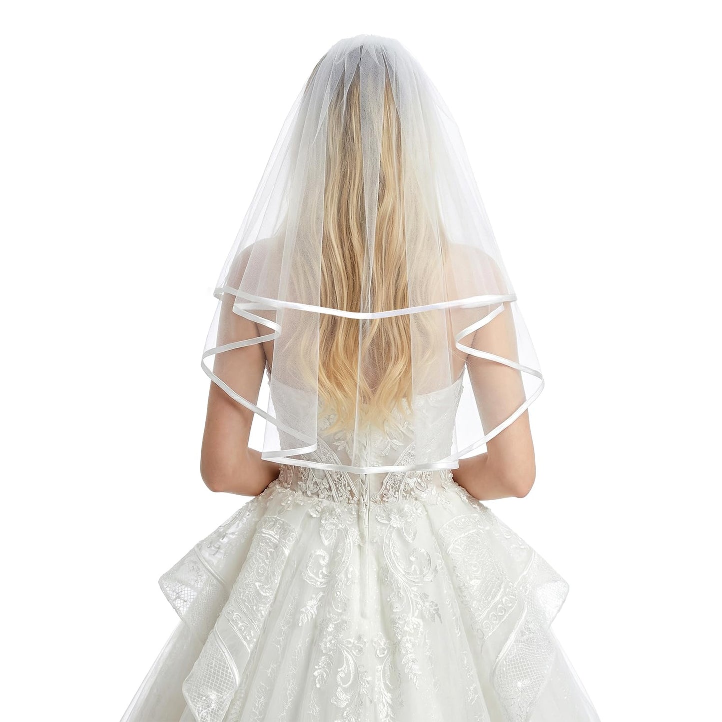 White Short Bridal Veil 2 Tier Wedding Veils with Comb for Weddings, Bachelor Parties, Bridal Showers, First Communion