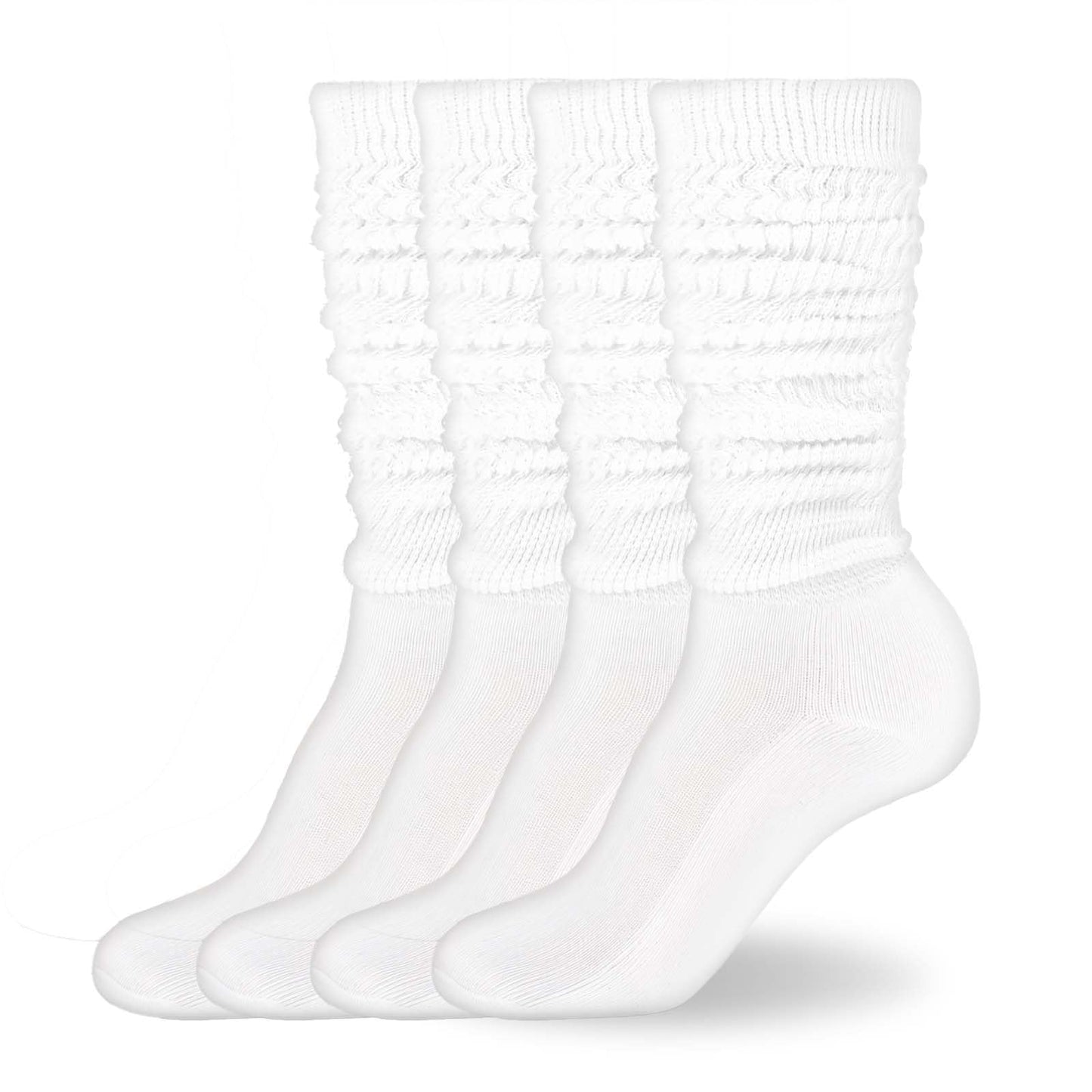 Lusofie 2 Pairs White Long Socks Knit Slouch Socks, Stacked Knee High Socks White Scrunchie Socks for Women Men, White, One size