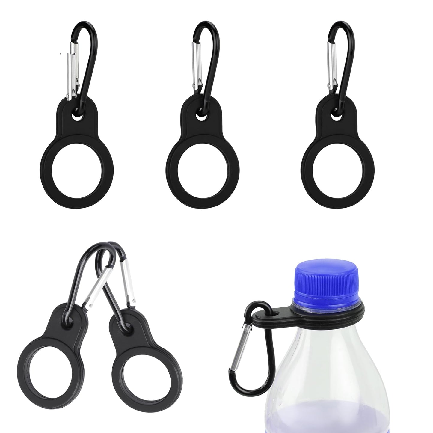 6pcs Water Bottle Clips,Silicone Hanging Bottle Buckle Clip Carabiner with 6 Pieces Keychain Ring Clip,Portable Water Bottle Ring Holder for Outdoor Camping Hiking Traveling